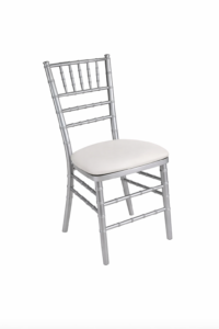 Elegant silver Chiavari chair in focus