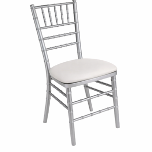Elegant silver Chiavari chair in focus